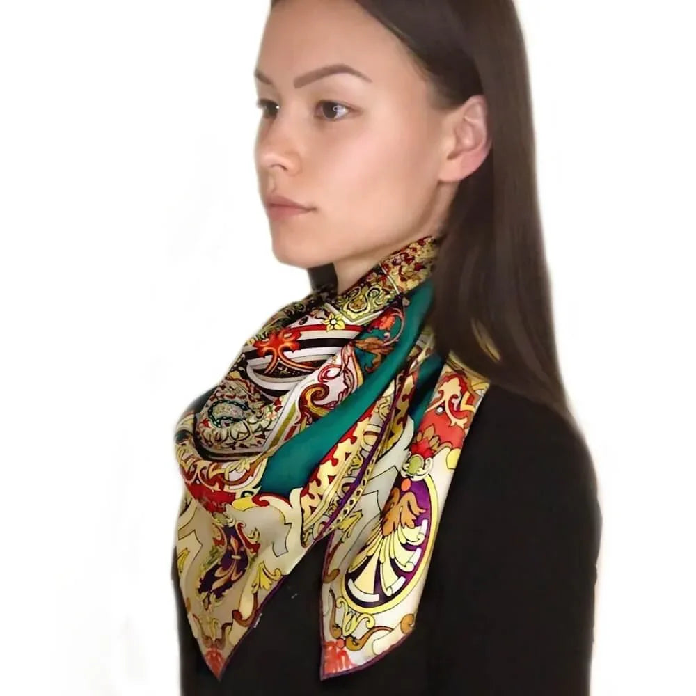 Large Square Silk Scarf 14 Momme Silk Twil Gold - Vshine Silk and Shine 