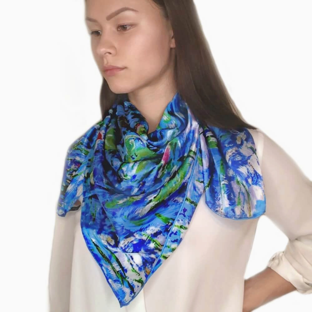 Oil Paint Silk Scarf| Oil Paint Water Lily - Vshine Silk and Shine 