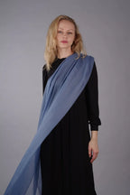 Extra Large Finest Cashmere Shawl Light Misty Blue - Vshine Silk and Shine 