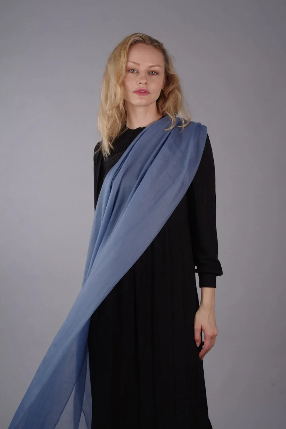 Extra Large Finest Cashmere Shawl Light Misty Blue - Vshine Silk and Shine 