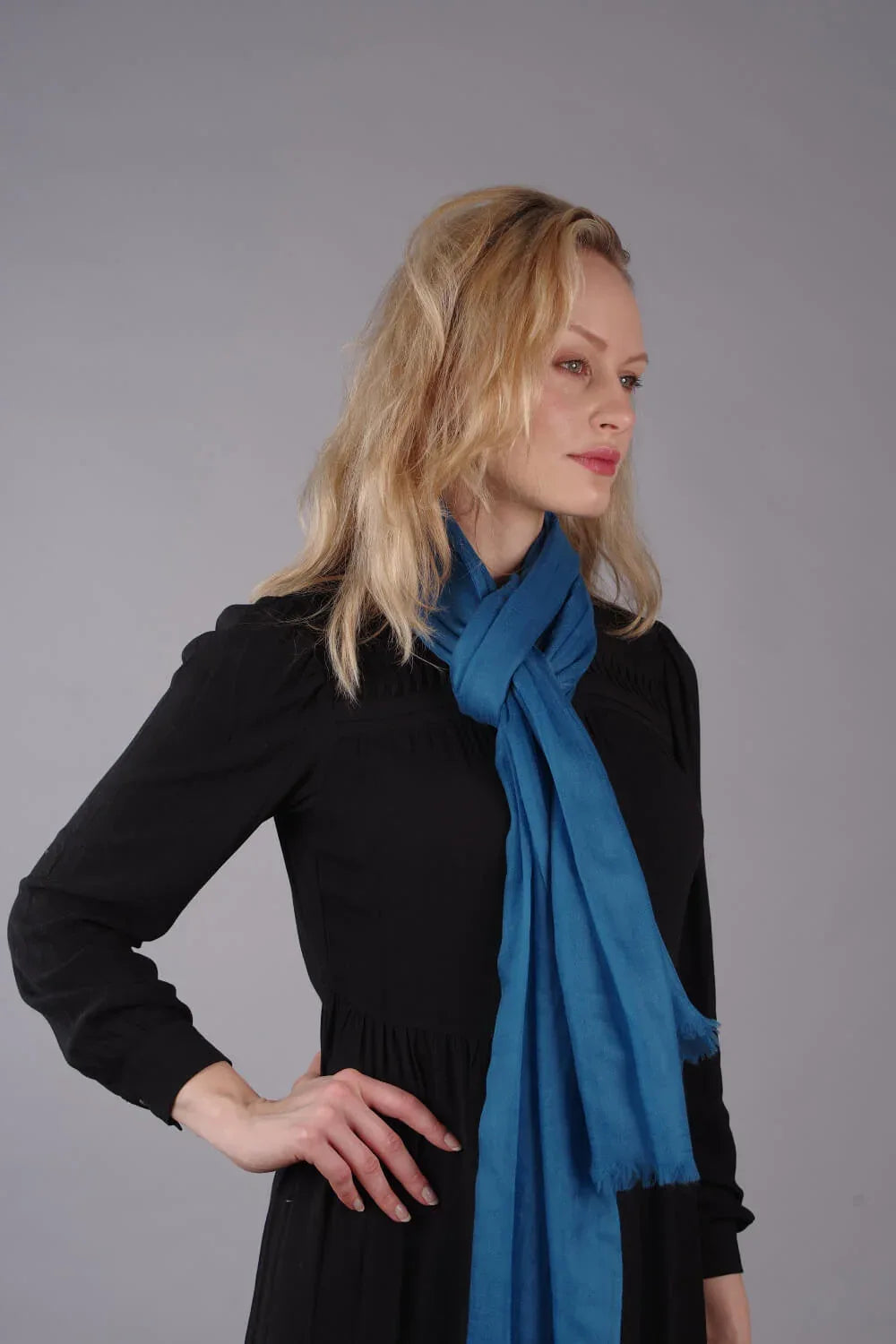 Extra Large Finest Cashmere Shawl Peacock Blue - Vshine Silk and Shine 