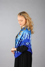 Limited Edition Hand Painted Silk Scarf| Blue - Vshine Silk and Shine 