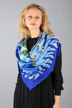 Limited Edition Hand Painted Silk Scarf| Blue - Vshine Silk and Shine 