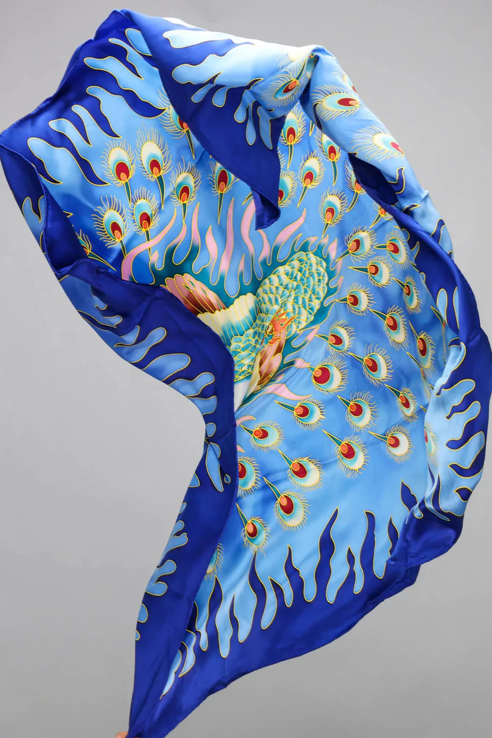 Limited Edition Hand Painted Silk Scarf| Blue - Vshine Silk and Shine 