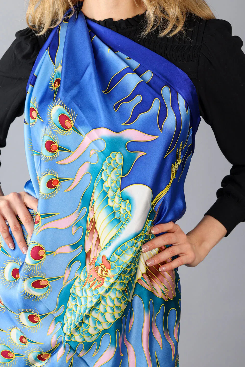 Limited Edition Hand Painted Silk Scarf| Blue - Vshine Silk and Shine 