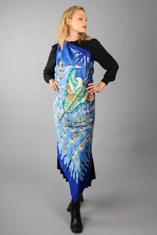 Limited Edition Hand Painted Silk Scarf| Blue - Vshine Silk and Shine 