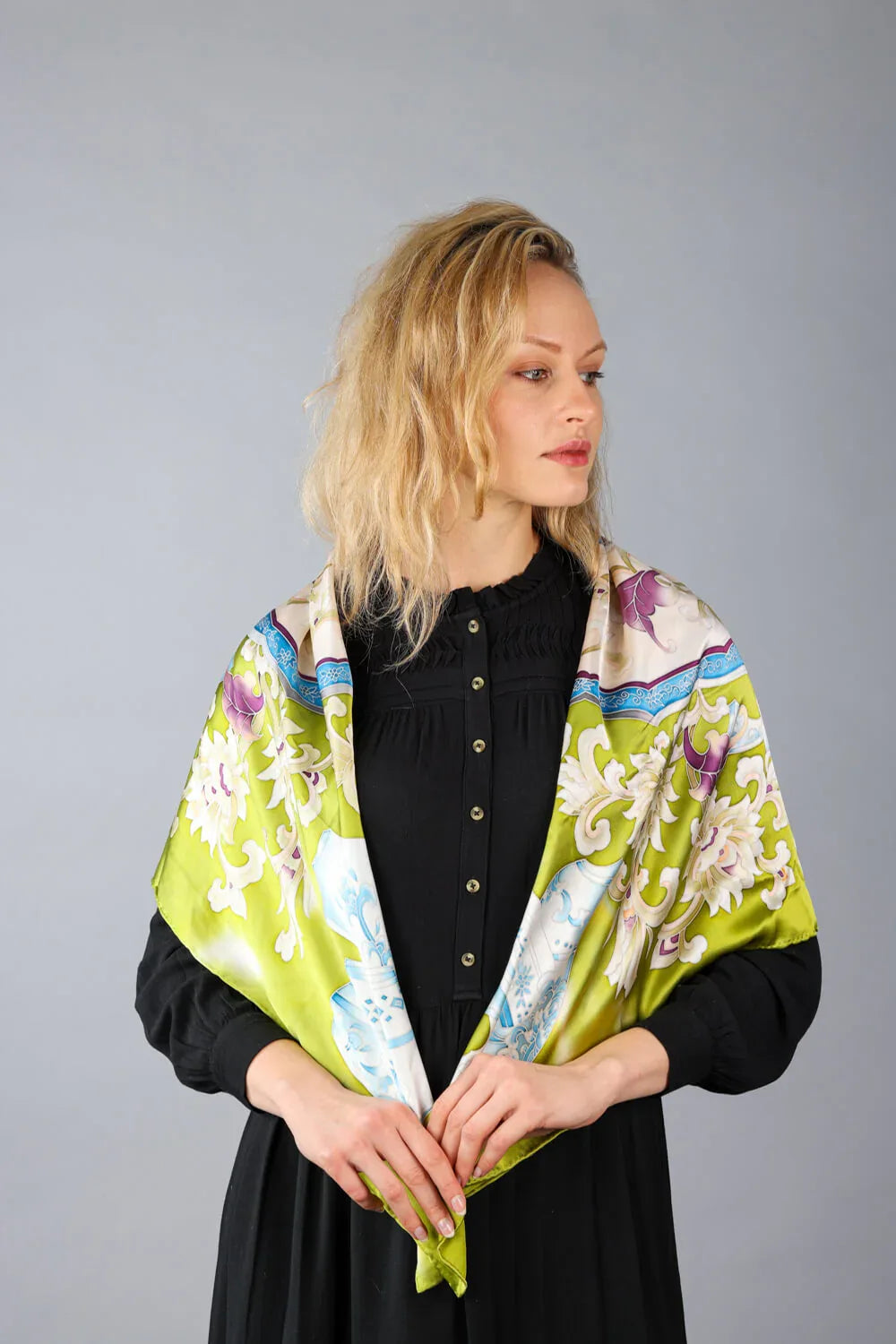 Limited Edition Hand Painted Silk Scarf| Yellow - Vshine Silk and Shine 