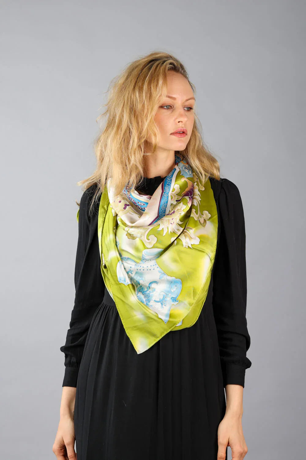 Limited Edition Hand Painted Silk Scarf| Yellow - Vshine Silk and Shine 