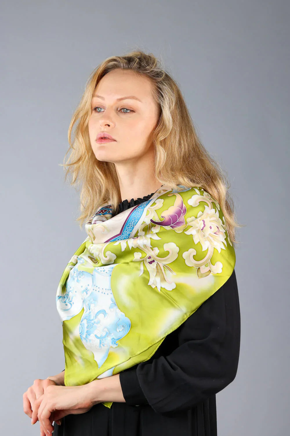 Limited Edition Hand Painted Silk Scarf| Yellow - Vshine Silk and Shine 