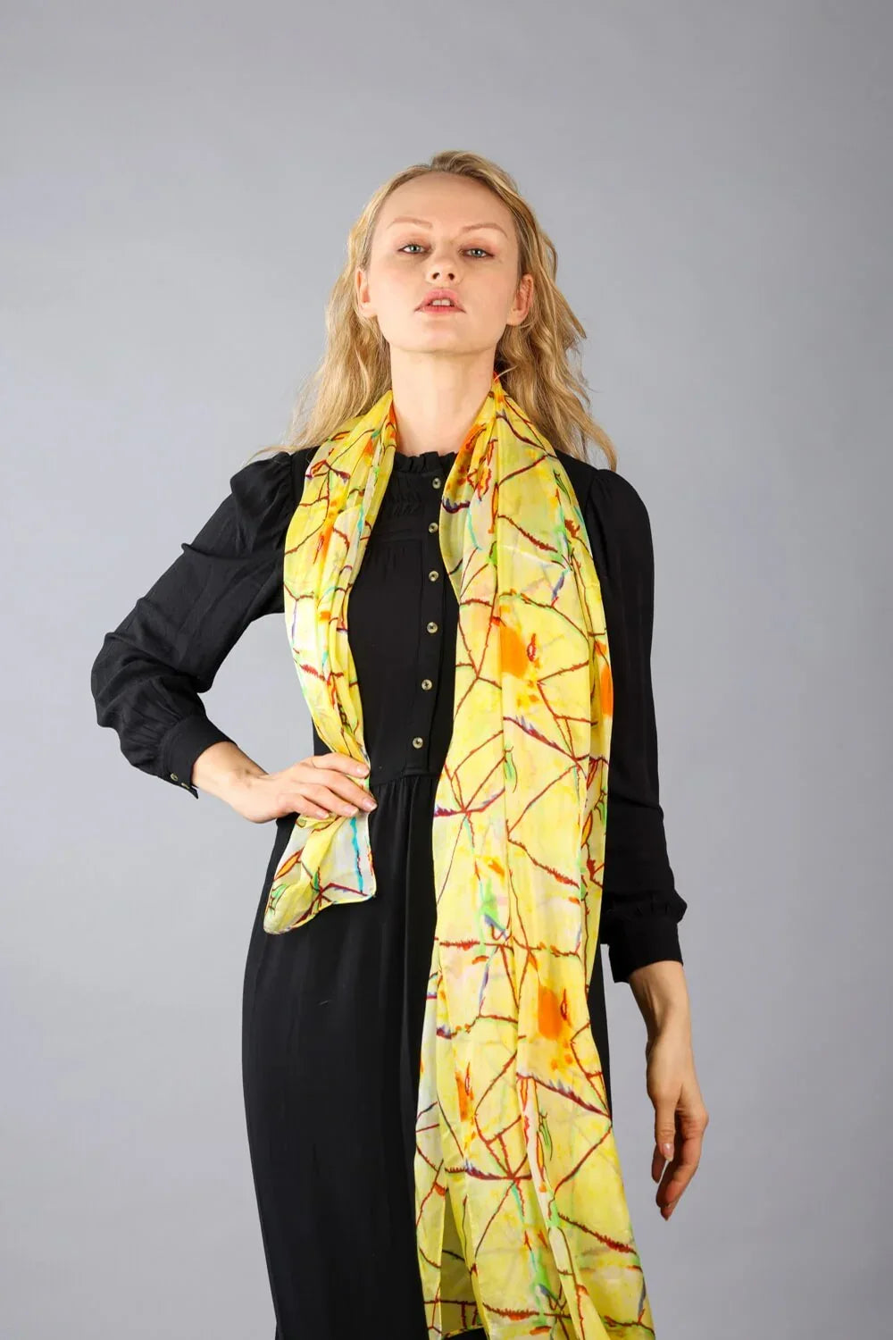 Rainbow Range| Large Silk Scarf Power of Web Yellow - Vshine Silk and Shine 