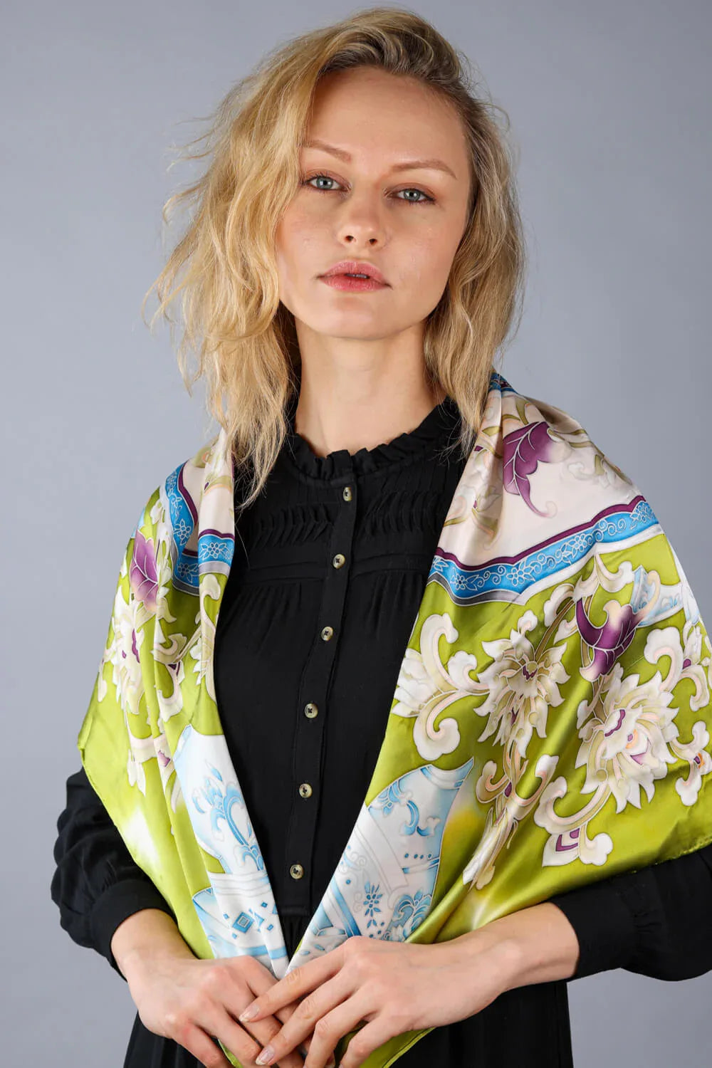 Limited Edition Hand Painted Silk Scarf| Yellow - Vshine Silk and Shine 