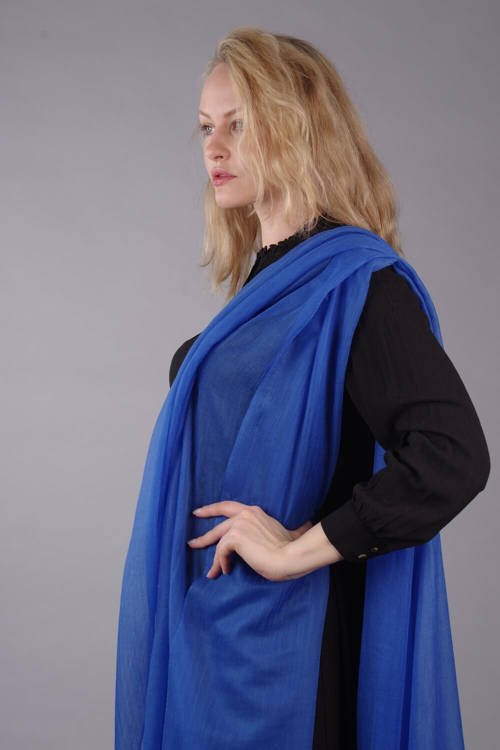 Extra Large Finest Cashmere Shawl Royal Blue - Vshine Silk and Shine 