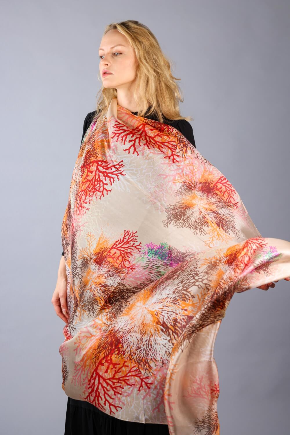 Coral silk scarf clearance