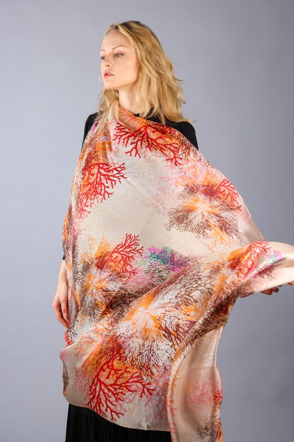 Rainbow Range| Large Silk Scarf Coral Red - Vshine Silk and Shine 