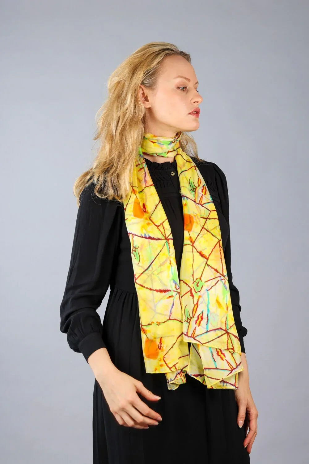 Rainbow Range| Large Silk Scarf Power of Web Yellow - Vshine Silk and Shine 