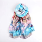 Silk Scarf Collections|Blossom Range|oil Painting Design|Blue|Long Silk Scarf - Vshine Silk and Shine 