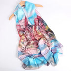Silk Scarf Collections|Blossom Range|oil Painting Design|Blue|Long Silk Scarf - Vshine Silk and Shine 
