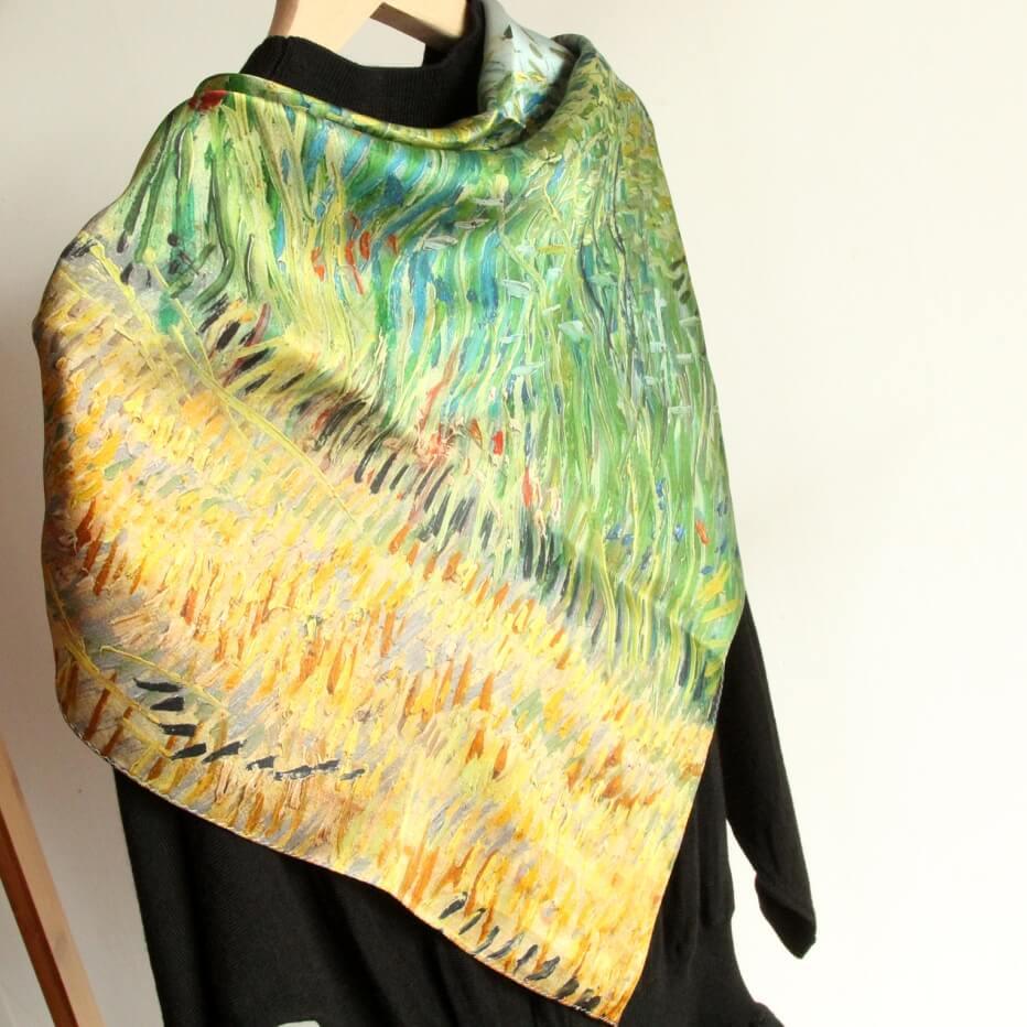 Oil Paint Silk Scarf| Oil Paint Wheat field with a lark - Vshine Silk and Shine 