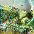 Oil Paint Silk Scarf| Oil Paint Wheat field with a lark - Vshine Silk and Shine 