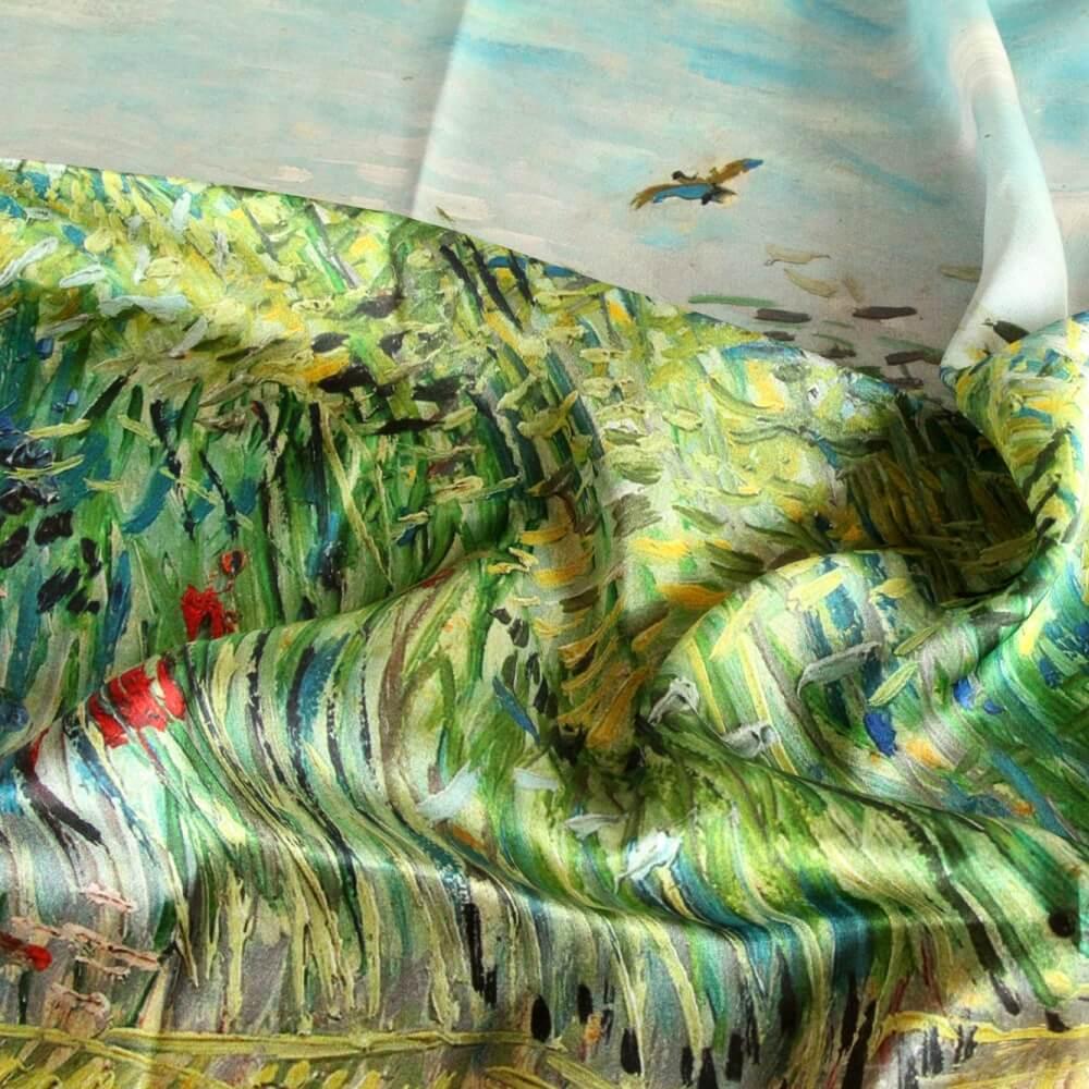 Oil Paint Silk Scarf| Oil Paint Wheat field with a lark - Vshine Silk and Shine 