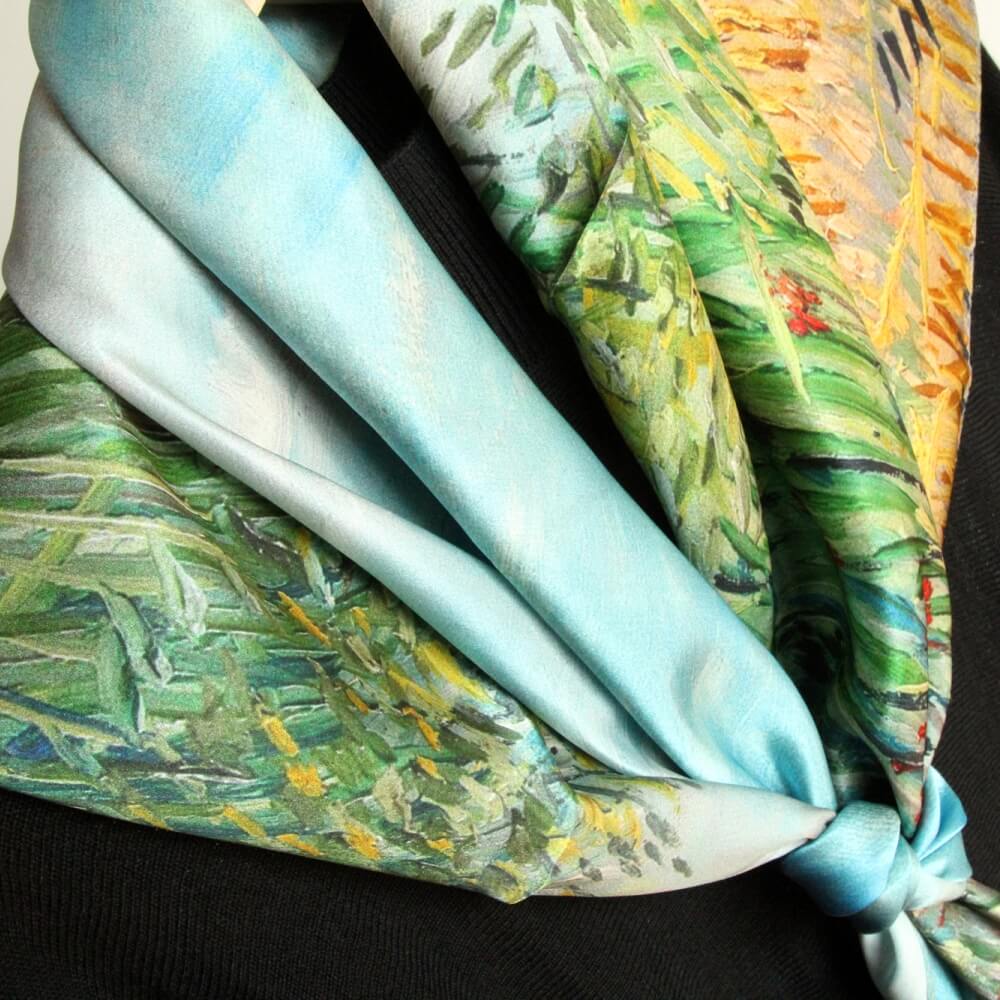 Oil Paint Silk Scarf| Oil Paint Wheat field with a lark - Vshine Silk and Shine 