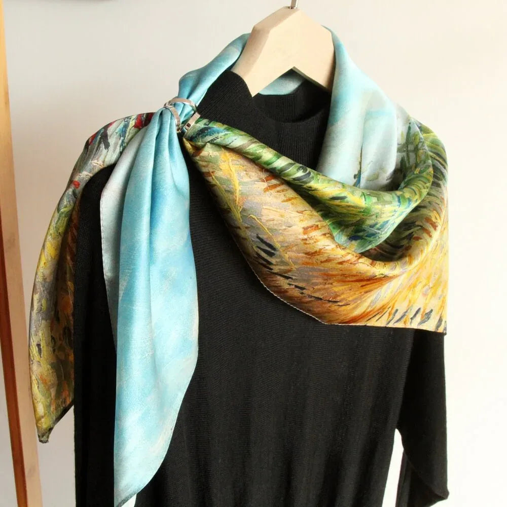 Oil Paint Silk Scarf| Oil Paint Wheat field with a lark - Vshine Silk and Shine 