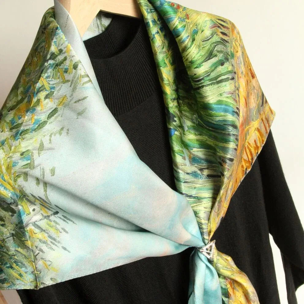 Oil Paint Silk Scarf| Oil Paint Wheat field with a lark - Vshine Silk and Shine 