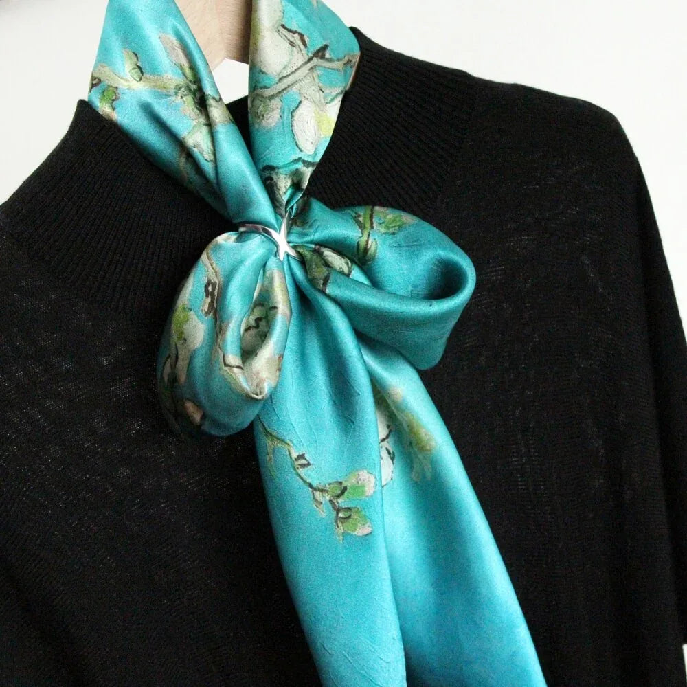 Oil Paint Silk Scarf| Almond Blossom - Vshine Silk and Shine 