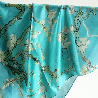 Oil Paint Silk Scarf| Almond Blossom - Vshine Silk and Shine 