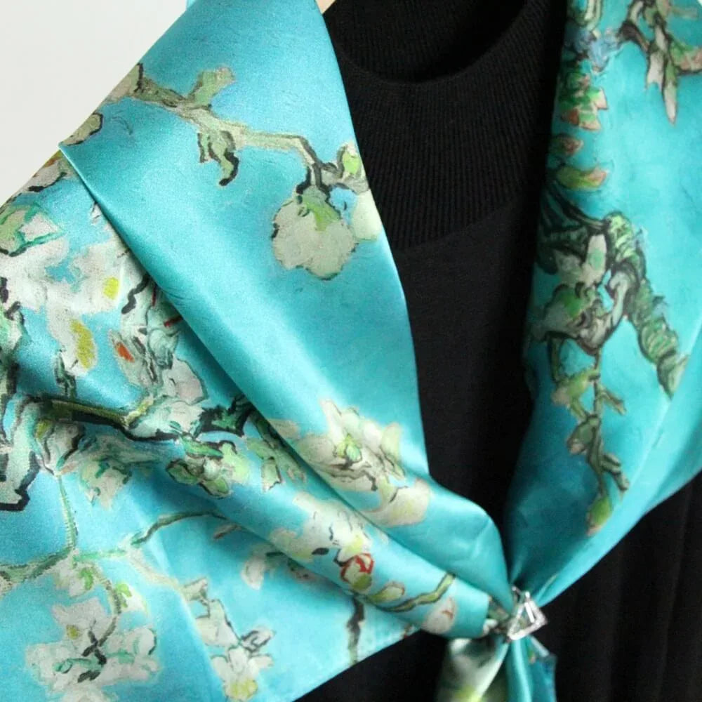 Oil Paint Silk Scarf| Almond Blossom - Vshine Silk and Shine 