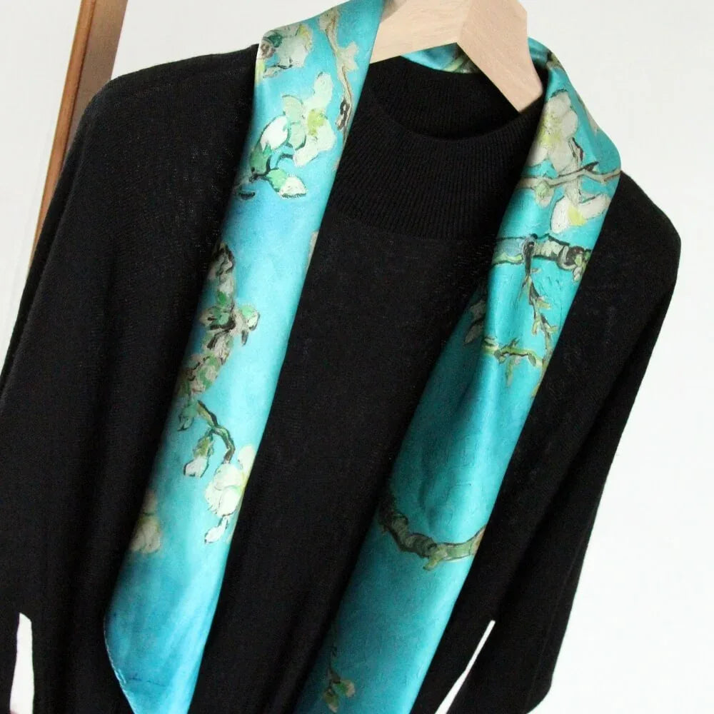 Oil Paint Silk Scarf| Almond Blossom - Vshine Silk and Shine 