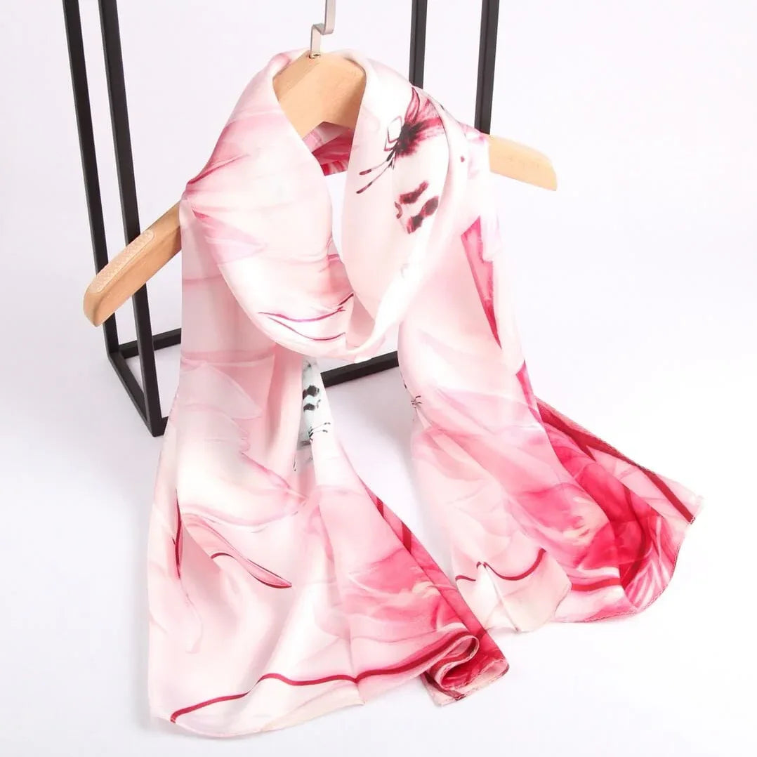 Silk Scarf Collecitons|Blossom Range|Subtle Pastel|Red|Long Silk Scarf - Vshine Silk and Shine 