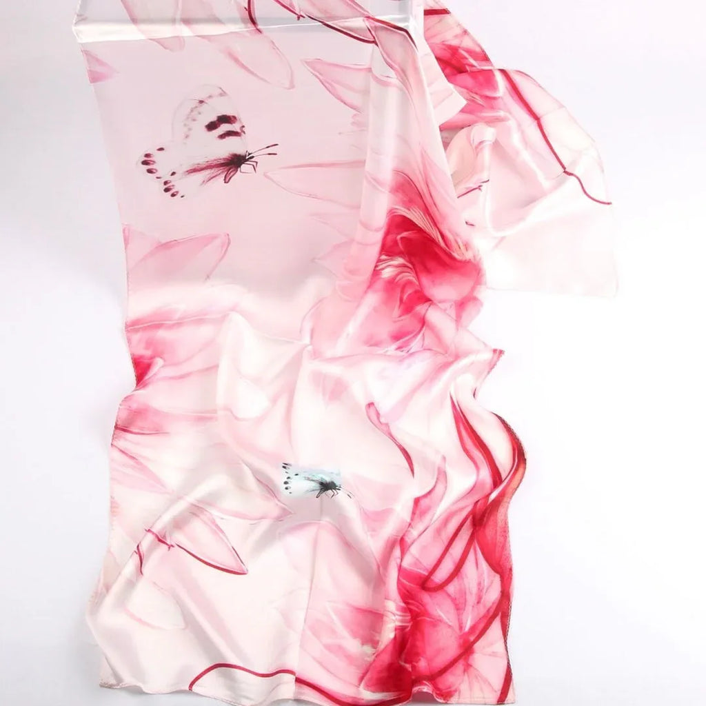 Silk Scarf Collecitons|Blossom Range|Subtle Pastel|Red|Long Silk Scarf - Vshine Silk and Shine 