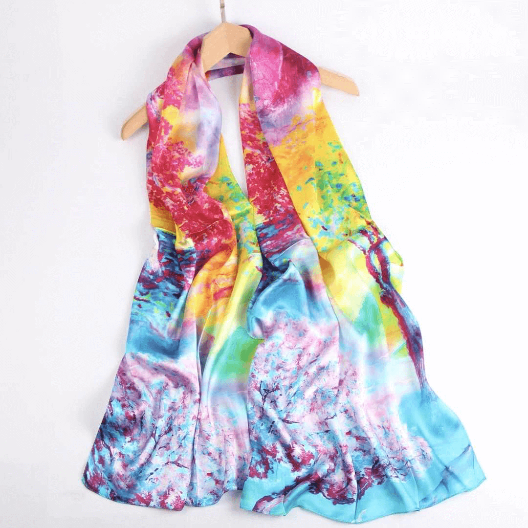 Vshine Silk and Shine Fashion Accessories|Silk Scarf Collections|Blossom Range|Rainbow Design|Long Silk Scarf