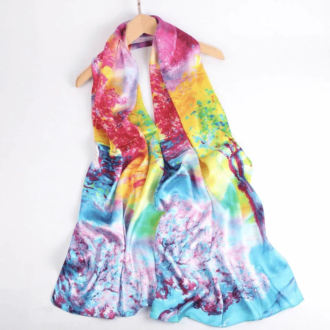Silk Scarf Collections|Blossom Range|Rainbow Design|Long Silk Scarf - Vshine Silk and Shine 