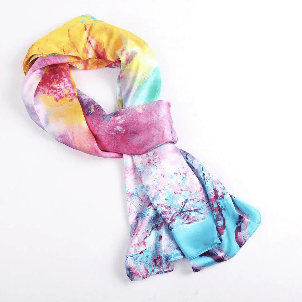 Silk Scarf Collections|Blossom Range|Rainbow Design|Long Silk Scarf - Vshine Silk and Shine 