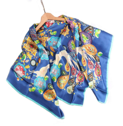 Limited Edition Extra Large Silk Scarf Blue - Vshine Silk and Shine 