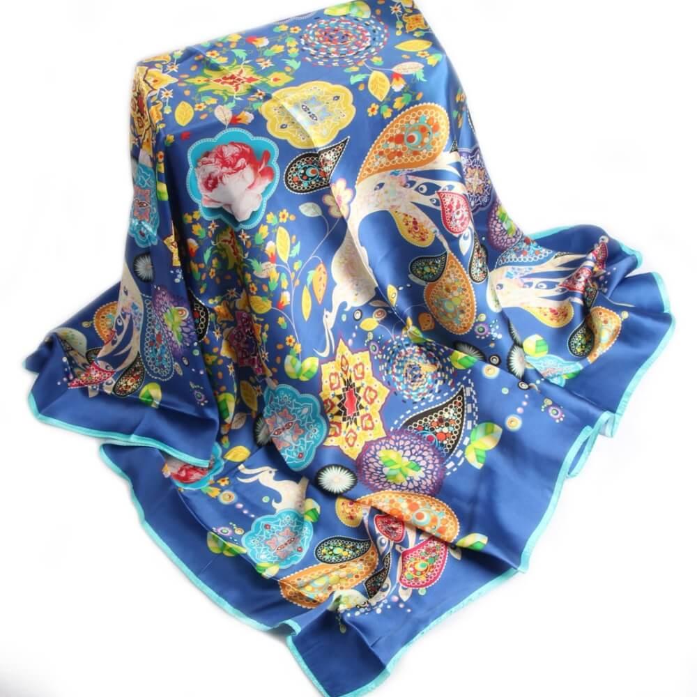Limited Edition Extra Large Silk Scarf Blue - Vshine Silk and Shine 