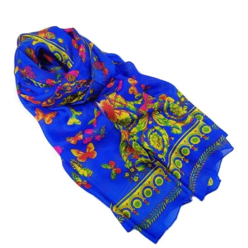 Rainbow Range| Large Silk Scarf Butterfly Blue - Vshine Silk and Shine 