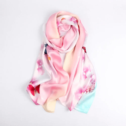 Silk Scarf Collections|Blossom Range|Joy Design|Pink|Long Silk Scarf - Vshine Silk and Shine 