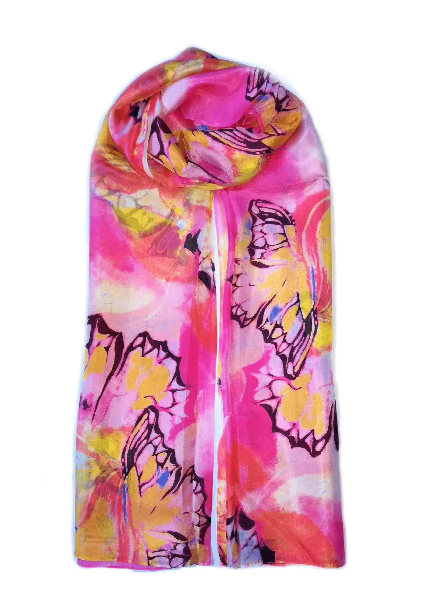 Large Silk Scarf Butterfly Pink - Vshine Silk and Shine Fashion Accessories