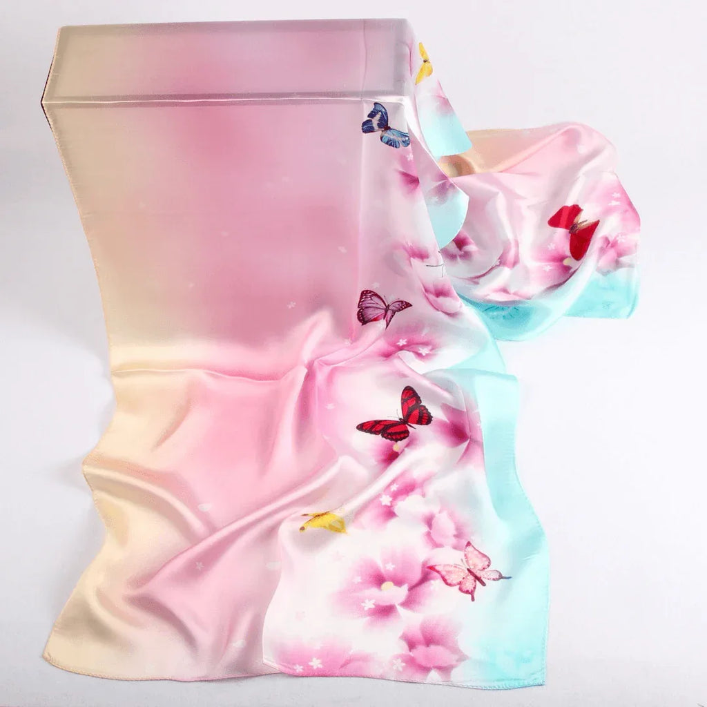 Silk Scarf Collections|Blossom Range|Joy Design|Pink|Long Silk Scarf - Vshine Silk and Shine 