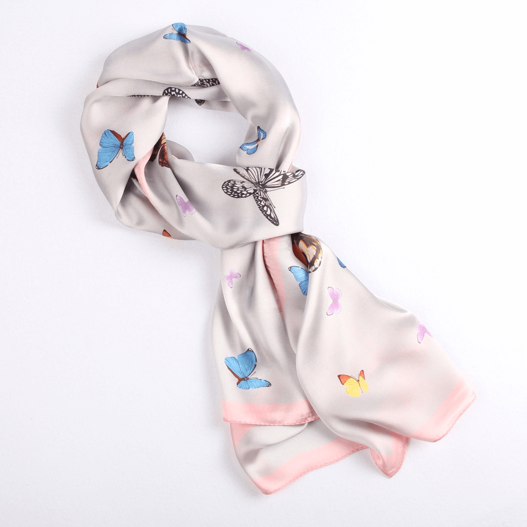 Vshine Silk and Shine Fashion Accessories|Silk Scarf Collections|Blossom Range|Butterfly Design|Silver|Long Silk Scarf