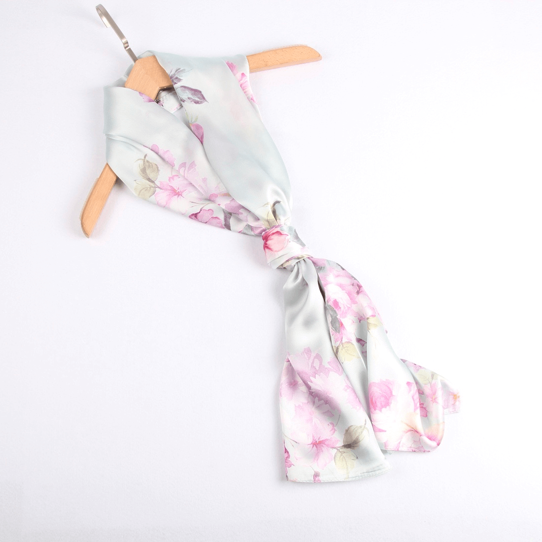 Vshine Silk and Shine Fashion Accessories|Silk Scarf Collections|Blossom Range|China Rose|Silver|Long Silk Scarf