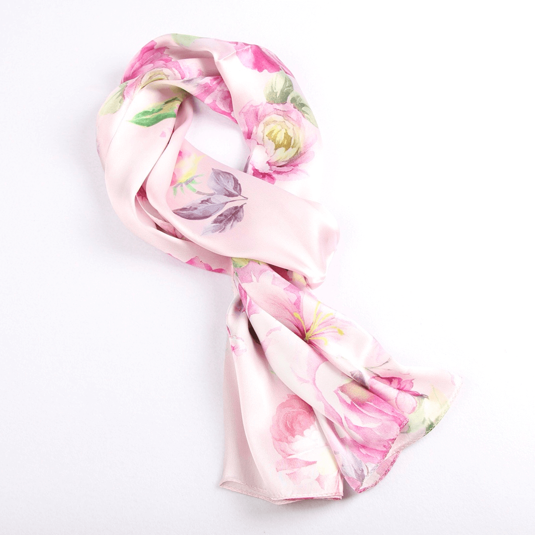 Vshine Silk and Shine Fashion Accessories|Silk Scarf Collections|Blossom Range|China Rose Design|Pink|Long Silk Scarf