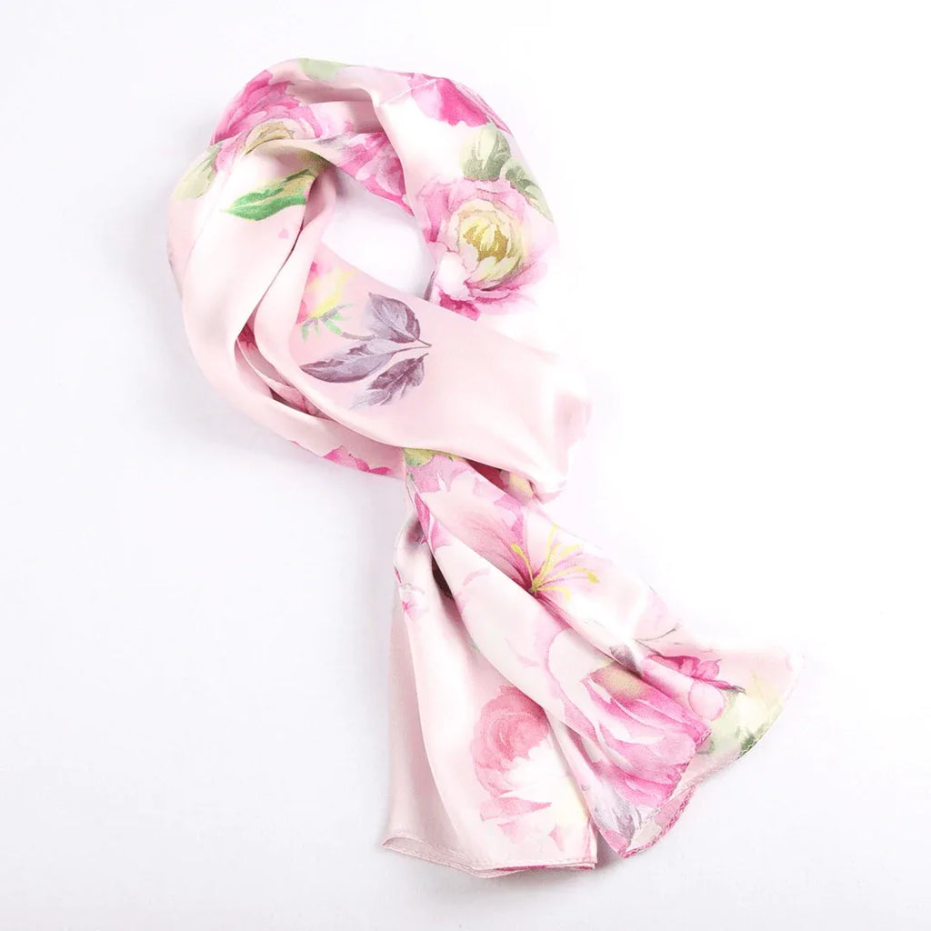 Silk Scarf Collections|Blossom Range|China Rose Design|Pink|Long Silk Scarf - Vshine Silk and Shine 