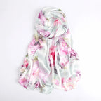 Silk Scarf Collections|Blossom Range|China Rose|Silver|Long Silk Scarf - Vshine Silk and Shine 
