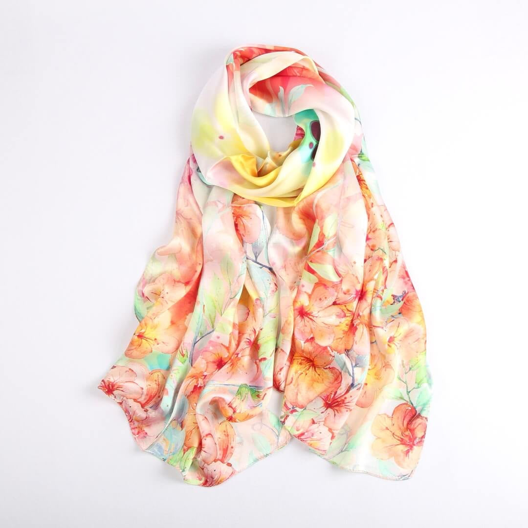 Vshine Silk and Shine|Silk Scarf Collections|Blossom Range|Orange Pastel|Long Silk Scarf