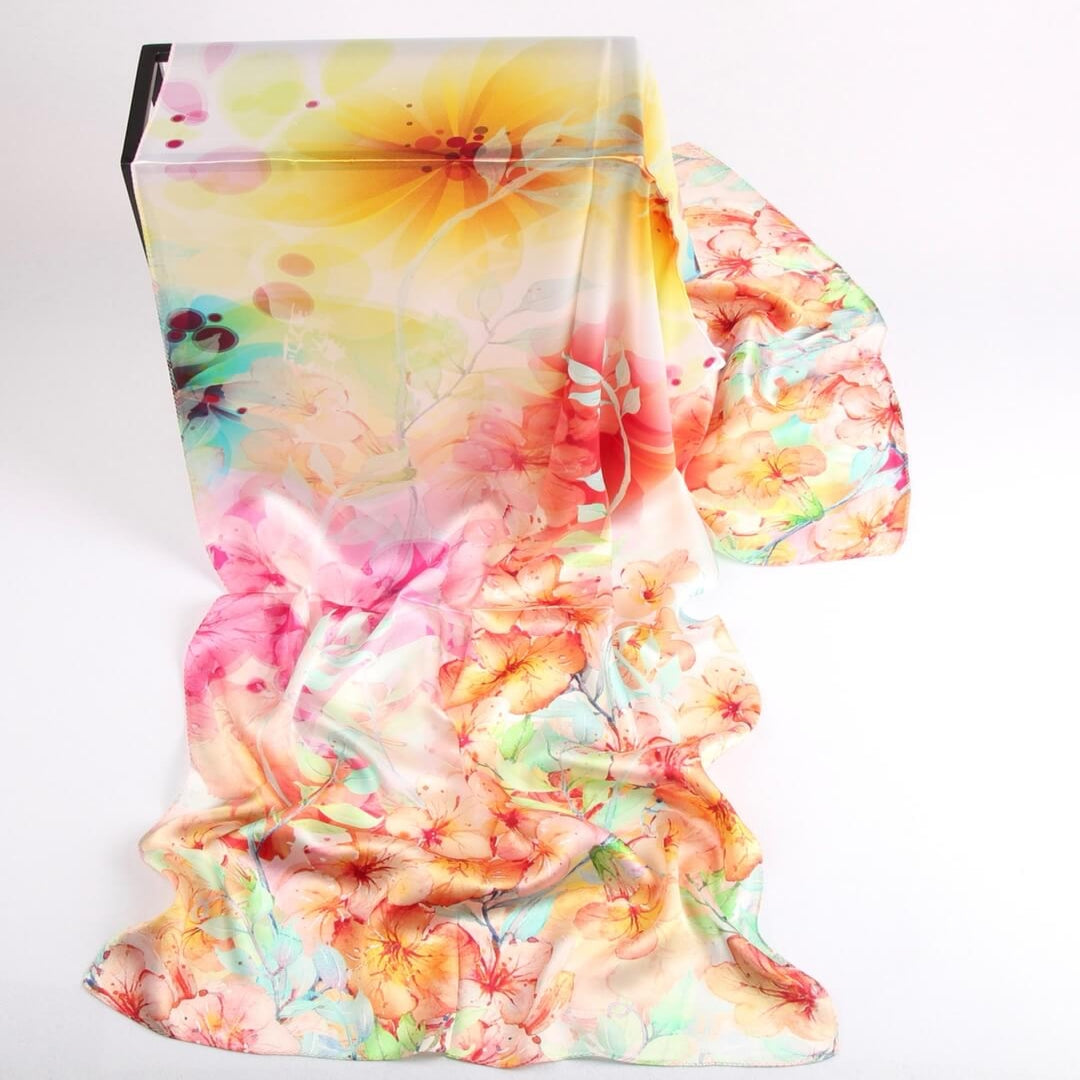 Vshine Silk and Shine Fashion Accessories|Silk Scarf Collections|Blossom Range|Orange Pastel|Long Silk Scarf