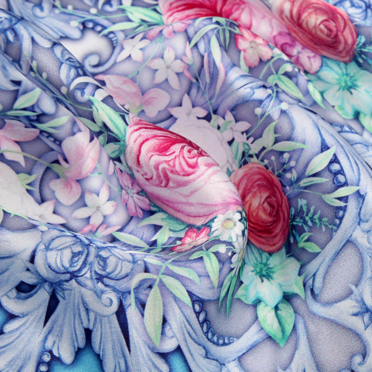 Small Square Silk Scarf|Versatile|Rose Blue Pink - Vshine Silk and Shine 